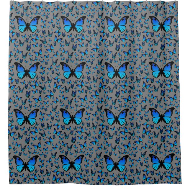 blue butterflies shower curtain (Front)