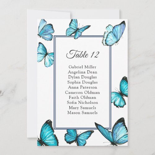 Blue butterflies Simple Wedding seating chart Invitation