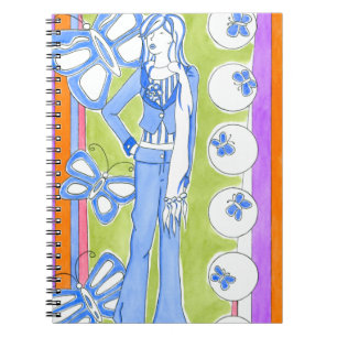 Blue Butterflies Surrounding Glamorous Girl Notebook