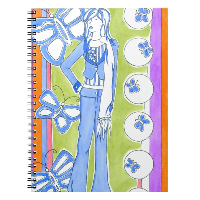 Blue Butterflies Surrounding Glamorous Girl Notebook (Front)