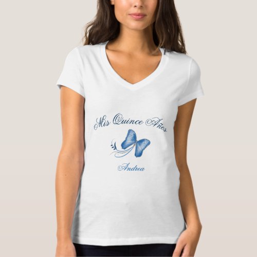 Blue Butterflies  Swirls Quinceaera T_Shirt