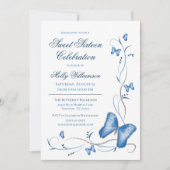 Blue Butterflies & Swirls Sweet 16 Invitation (Front)