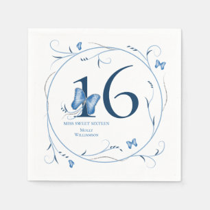 Blue Butterflies & Swirls Sweet 16 Napkins