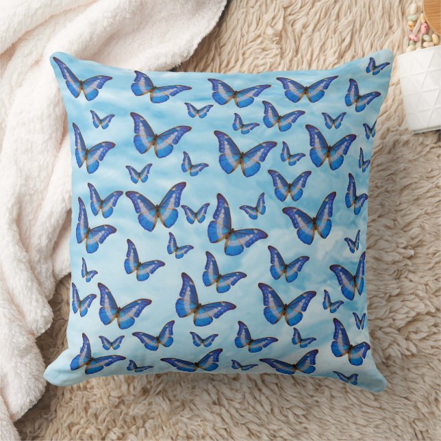 Blue Butterflies Throw Pillow (Blanket)