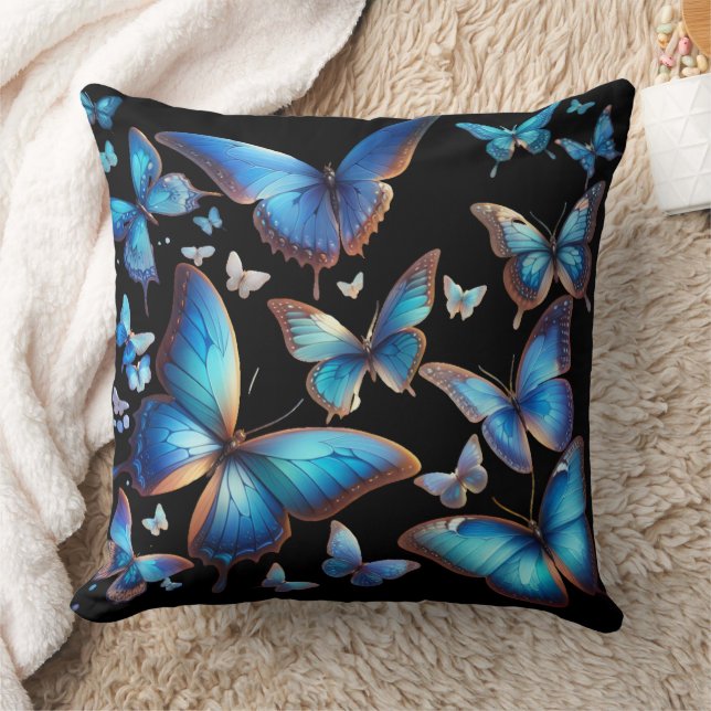 Blue butterflies throw pillow (Blanket)
