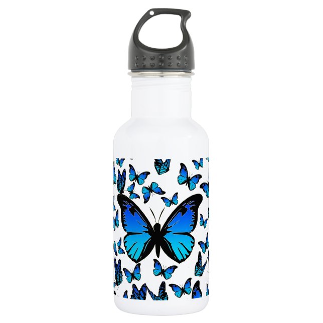 blue butterflies water bottle (Front)