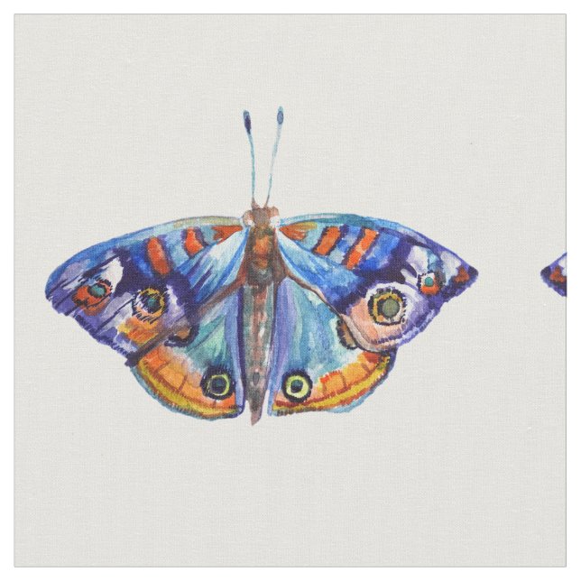 Blue Butterflies Watercolor Art Fabric (Close Up)