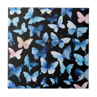 "Blue Butterflies Watercolor Ceramic Tile: Artisti Ceramic Tile
