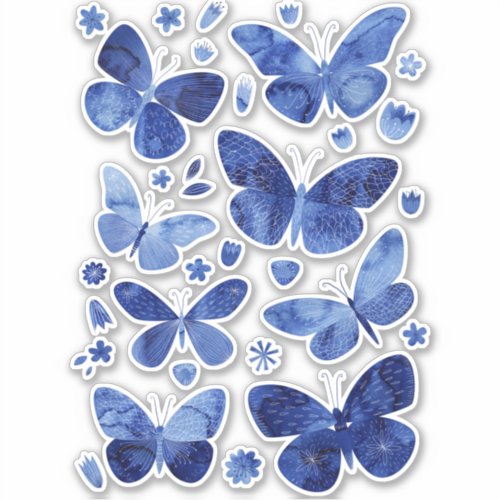 Blue Butterflies Watercolor Nature Painting Sticker