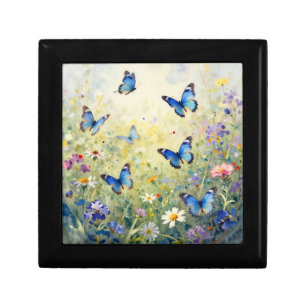 Blue Butterflies Watercolor Wildflower Meadow Gift Box