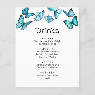 Blue butterflies. Whimsical wedding Drinks menu