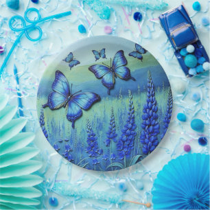 Blue Butterflies with Blue Flowers, Paper Plates