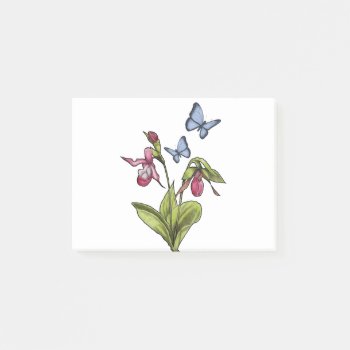 Blue Butterflies With Ladyslipper Flowers Post-it Notes by joyart at Zazzle