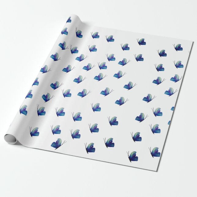 Blue Butterflies  Wrapping Paper (Unrolled)