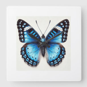 Blue butterfly 180924IREF201 - Watercolor Square Wall Clock