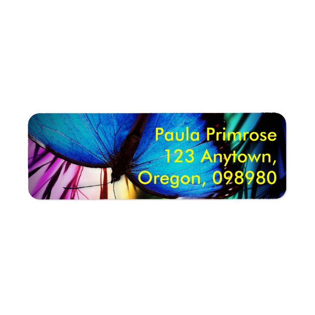 Blue Butterfly Abstract Colorful Nuptials Label (Front)