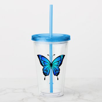Blue Butterfly Acrylic Tumbler by Bebops at Zazzle