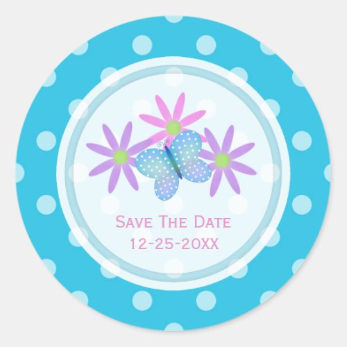 Blue Butterfly and Daisy Save The Date Stickers