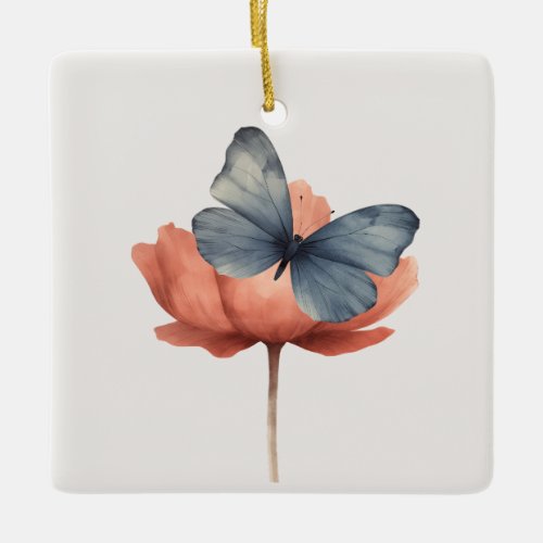 Blue Butterfly and Flower Inspirational Ornament