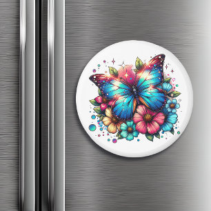 Blue Butterfly and Flowers Magnet