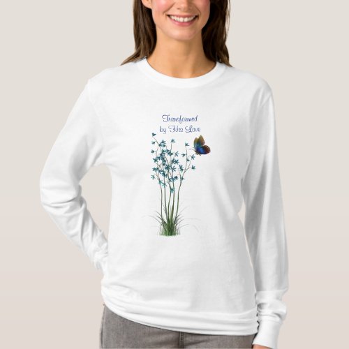 Blue Butterfly and Flowers with quote T_Shirt