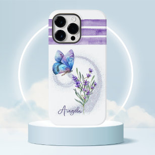 Blue Butterfly and Lavender Personalized Case-Mate iPhone 14 Pro Max Case