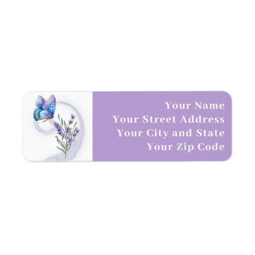 Blue Butterfly and Lavender Return Address Label