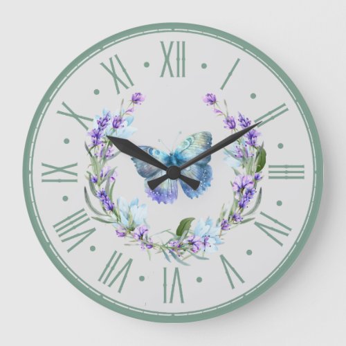 Blue Butterfly and Lavender Wall Clock
