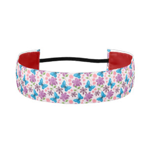 Blue Butterfly and Purple Floral Pattern Athletic Headband