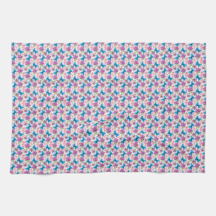 Blue Butterfly and Purple Floral Pattern Kitchen Towel