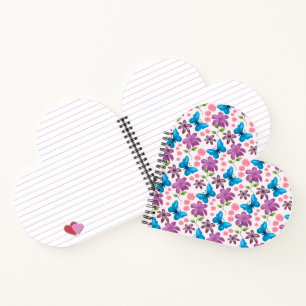 Blue Butterfly and Purple Floral Pattern Notebook