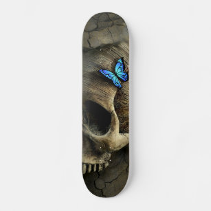 Blue Butterfly and Skull Skateboard