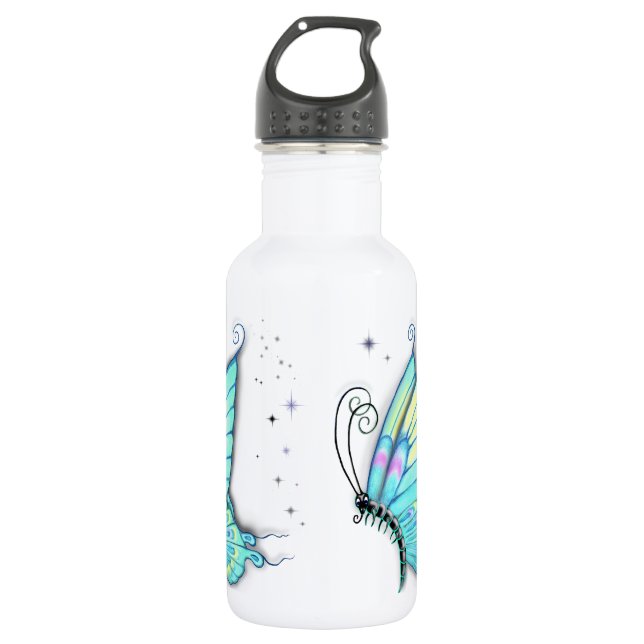 Blue Butterfly and stars Stainless Steel Water Bottle (Front)