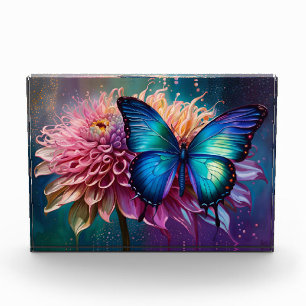 Blue butterfly and the Dahlia Acrylic Award