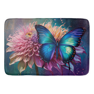Blue butterfly and the Dahlia Bath Mat