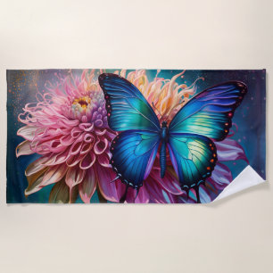  Blue butterfly and the Dahlia Beach Towel