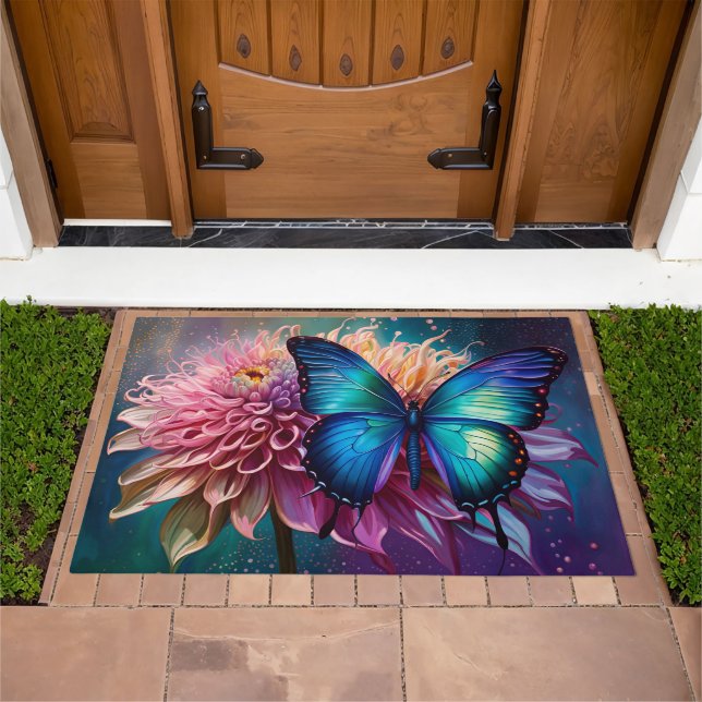  Blue butterfly and the Dahlia Doormat (Outdoor)