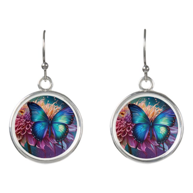  Blue butterfly and the Dahlia Earrings (Front)