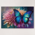 Blue butterfly and the Dahlia Jigsaw Puzzle<br><div class="desc">blue butterfly and the Dahlia
AI Art by minx267</div>
