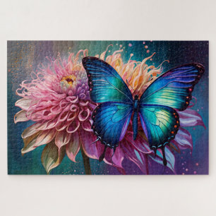 Blue butterfly and the Dahlia Jigsaw Puzzle