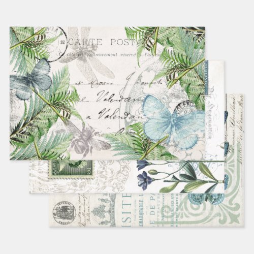 BLUE BUTTERFLY APOTHECARY DECOUPAGE WRAPPING PAPER SHEETS