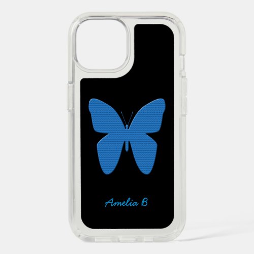 Blue Butterfly Art Drawing  Custom Name iPhone 15 Case