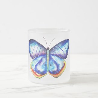 Blue Butterfly Art  Frosted Glass Mug