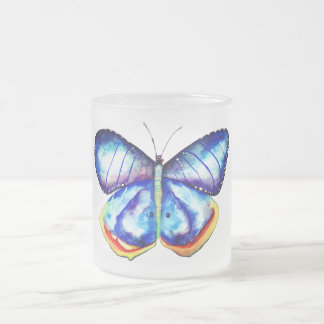 Blue Butterfly Art  Frosted Glass Mug