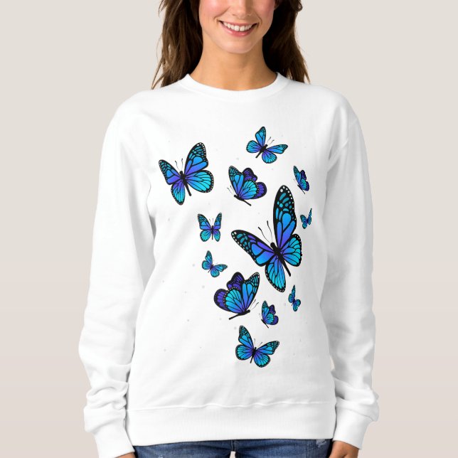 Blue Butterfly Art Garden Beautiful Butterflies Sweatshirt (Front)
