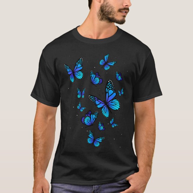 Blue Butterfly Art Garden Beautiful Butterflies T-Shirt (Front)