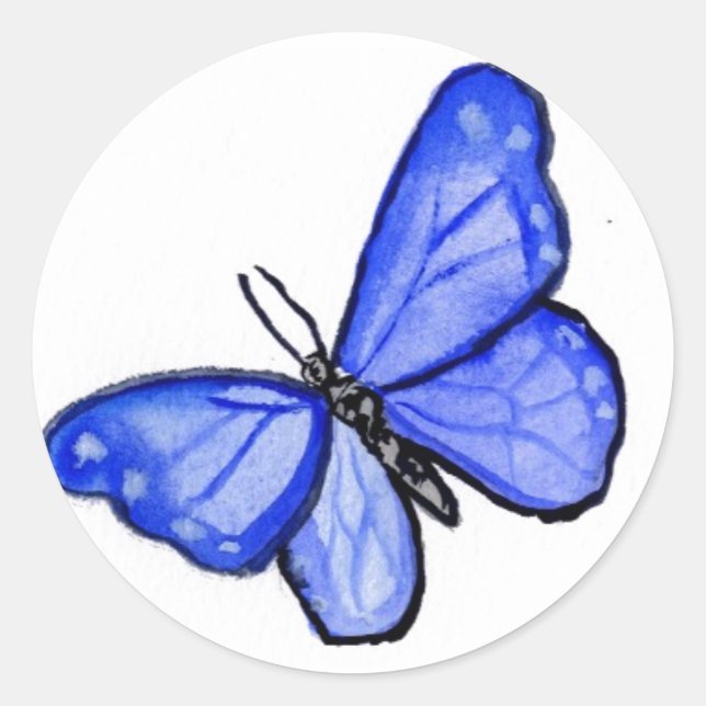 Blue Butterfly Art Painting Label Stickers (Front)