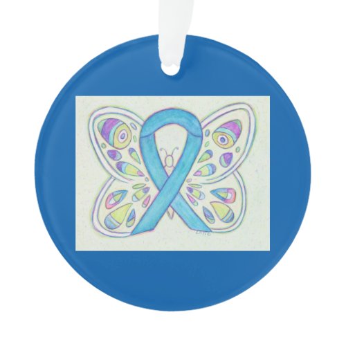 Blue Butterfly Awareness Ribbon Christmas Ornament