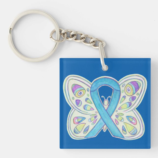 Blue Butterfly Awareness Ribbon Custom Keychain (Front)