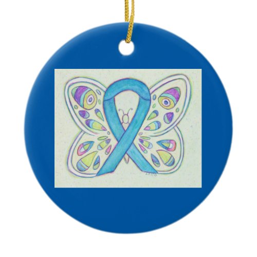 Blue Butterfly Awareness Ribbon Custom Ornaments